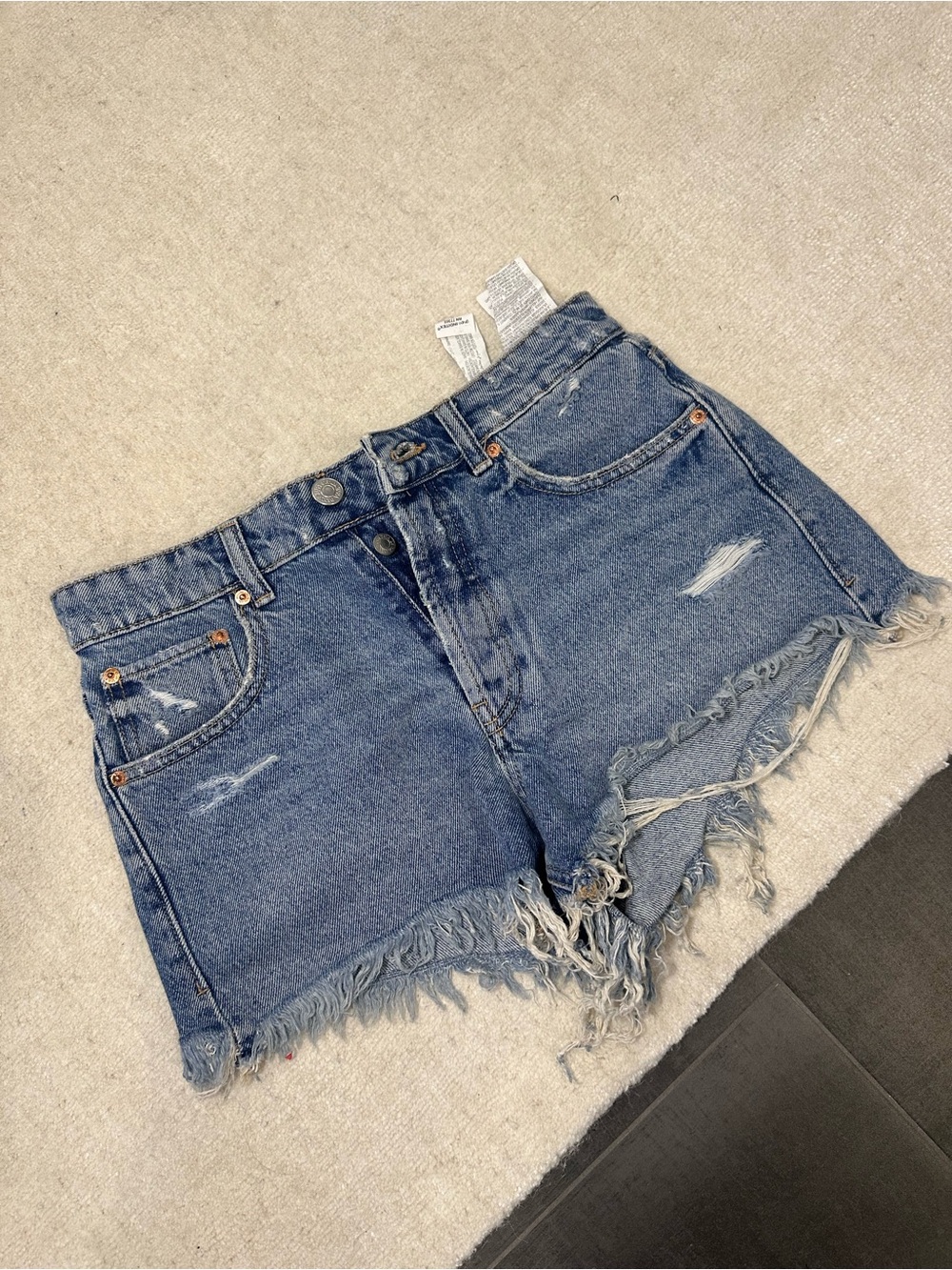 Zara Distressed Frayed Hem Denim Shorts - Blue